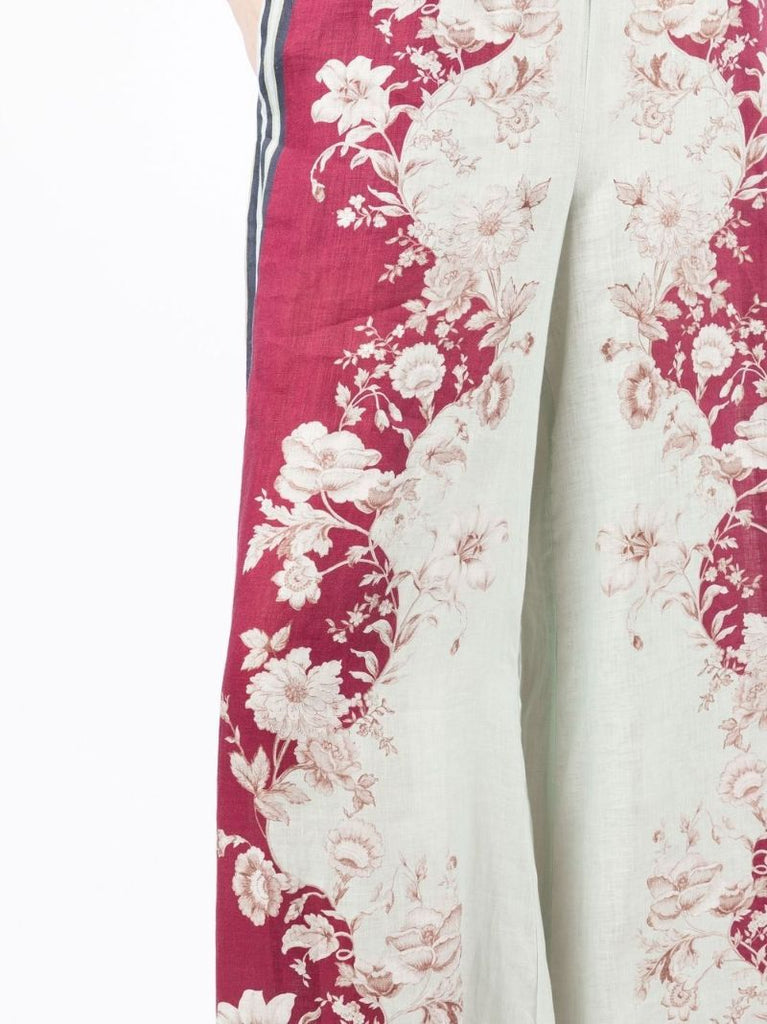 Green Floral Print Wide-leg Trousers