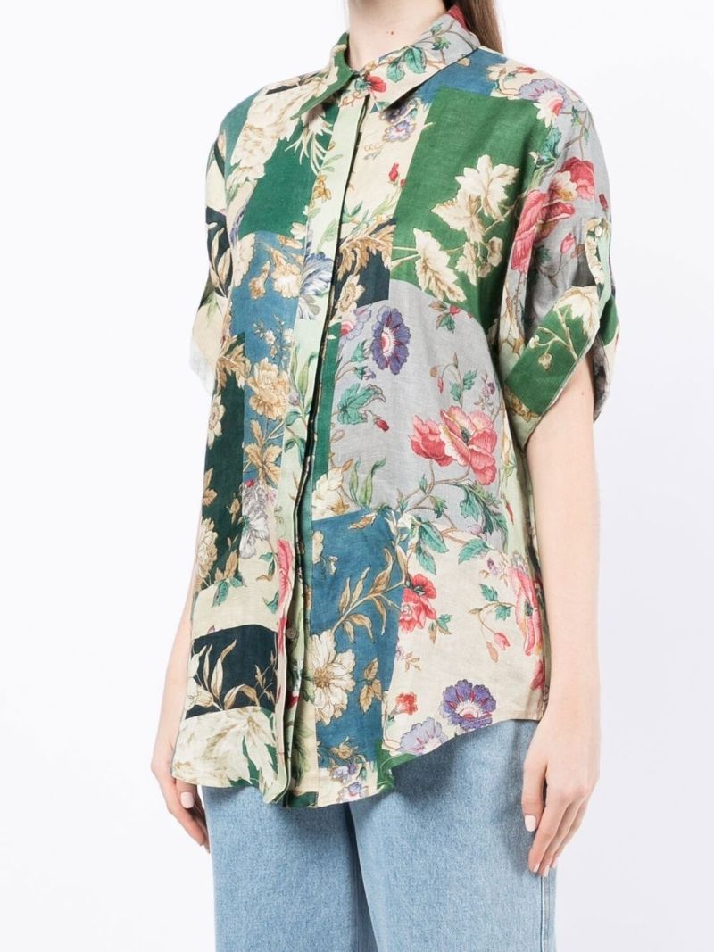 Green Loretta Patchwork Linen Shirt