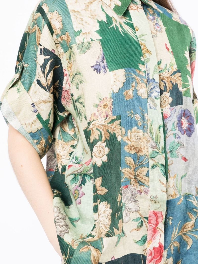 Green Loretta Patchwork Linen Shirt