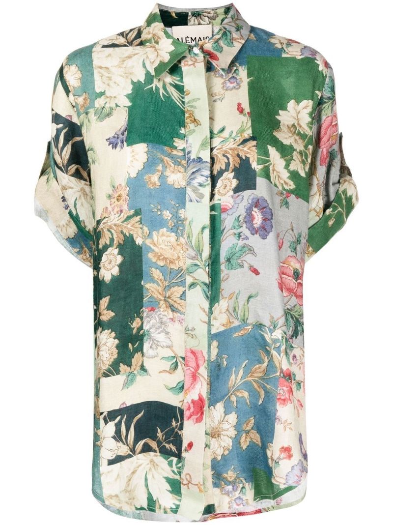 Green Loretta Patchwork Linen Shirt