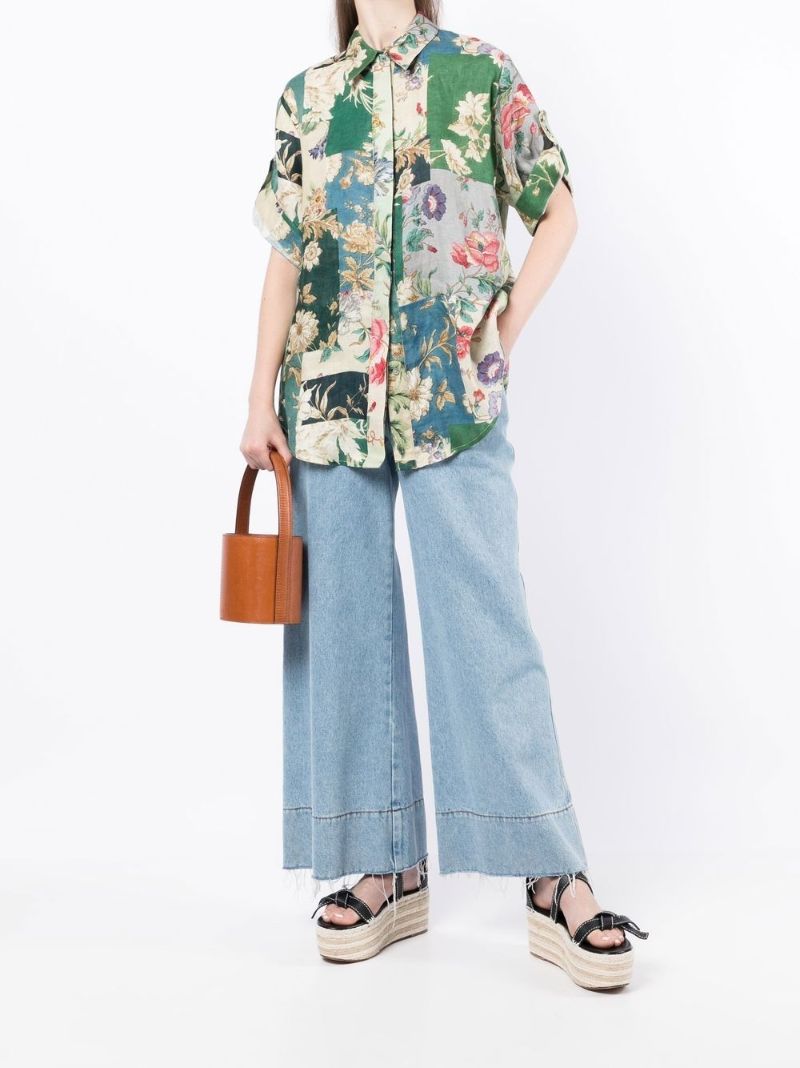 Green Loretta Patchwork Linen Shirt