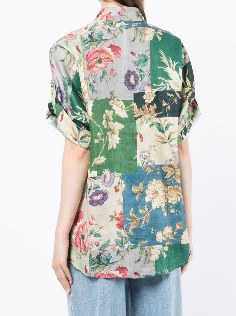 Green Loretta Patchwork Linen Shirt