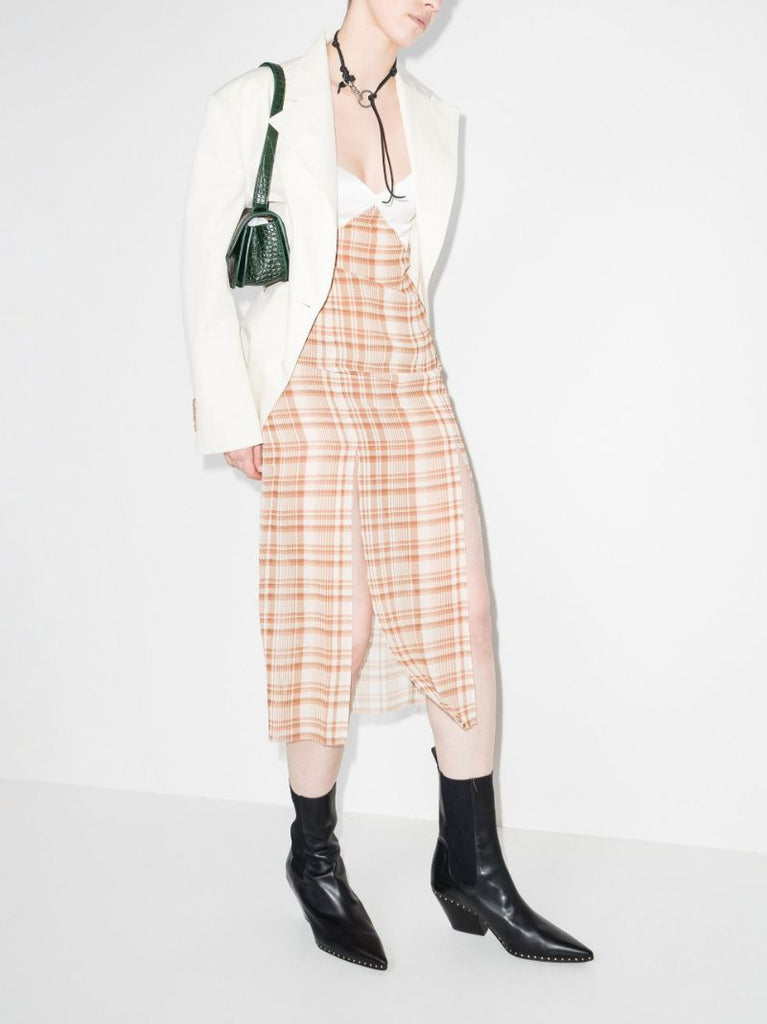 Open Back Checked Midi Dress
