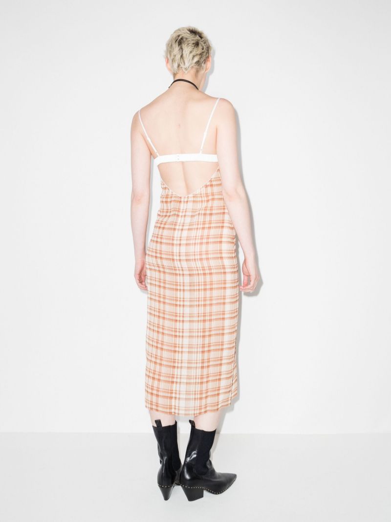 Open Back Checked Midi Dress