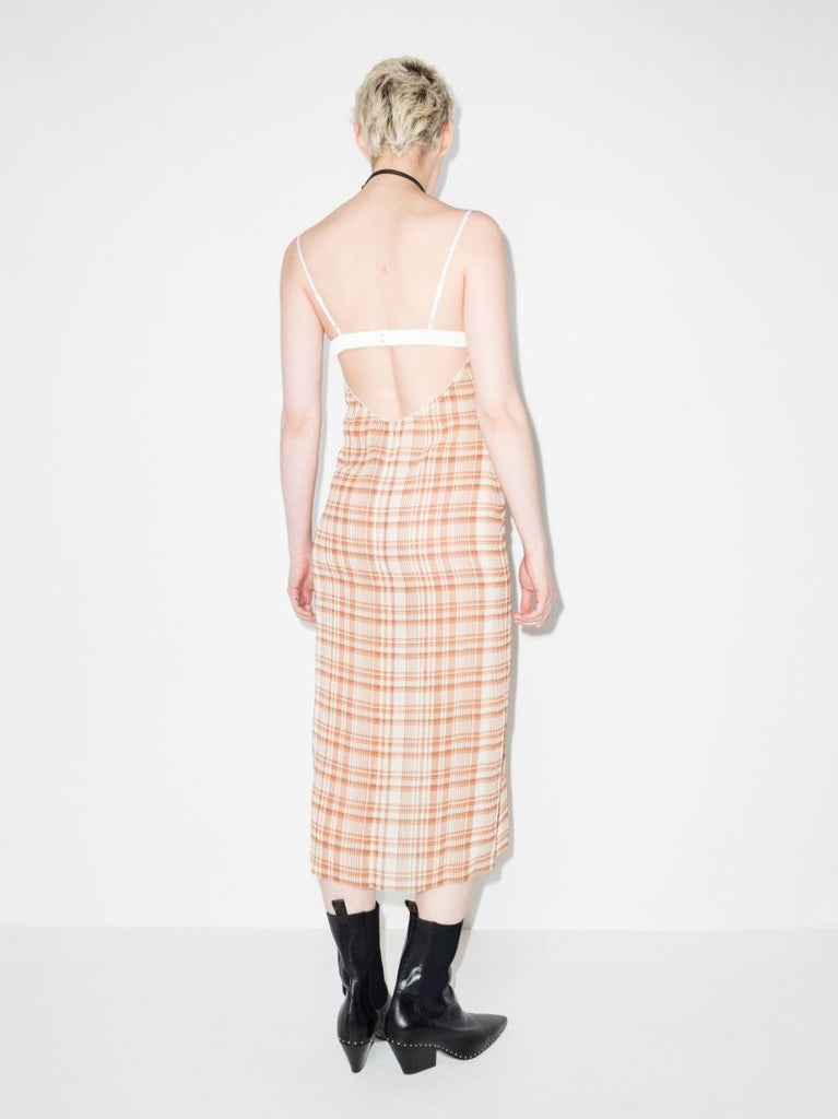 Open Back Checked Midi Dress