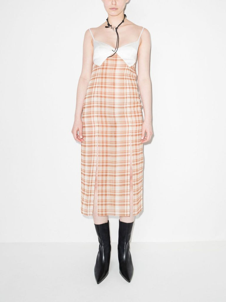 Open Back Checked Midi Dress