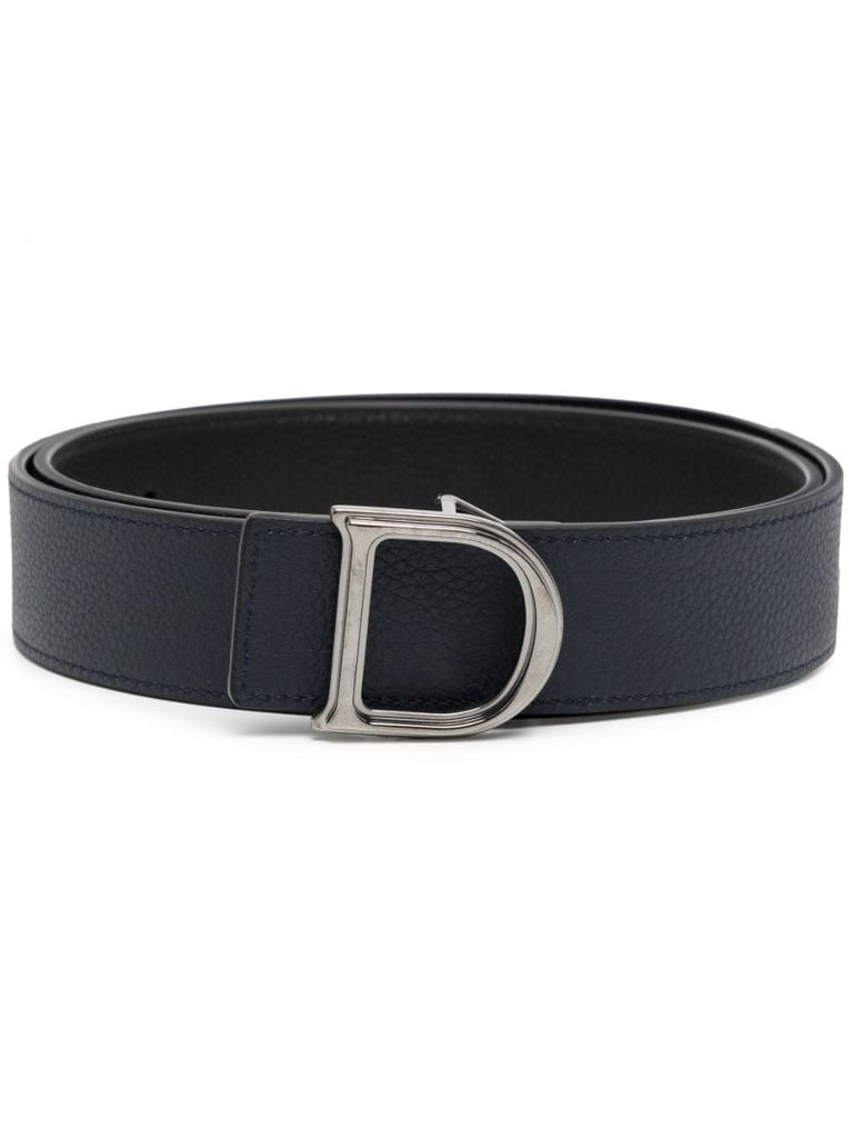 Black Logo Buckle Reversible Leather Belt