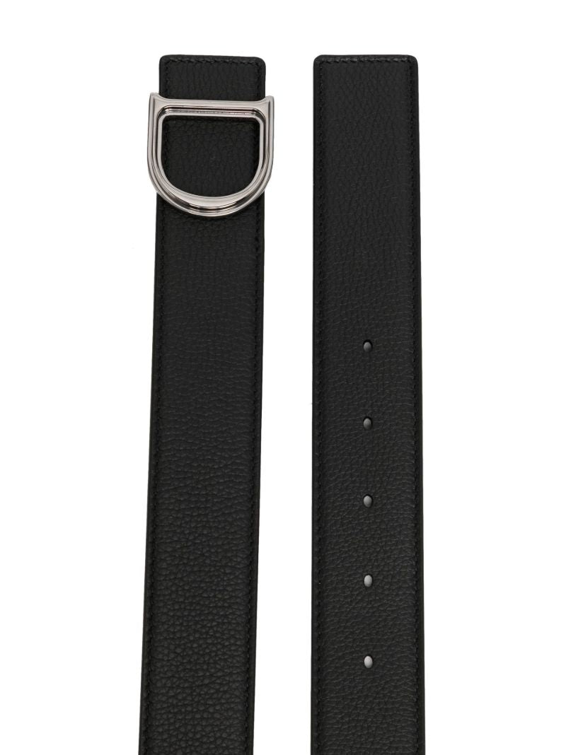 Black Logo Buckle Reversible Leather Belt