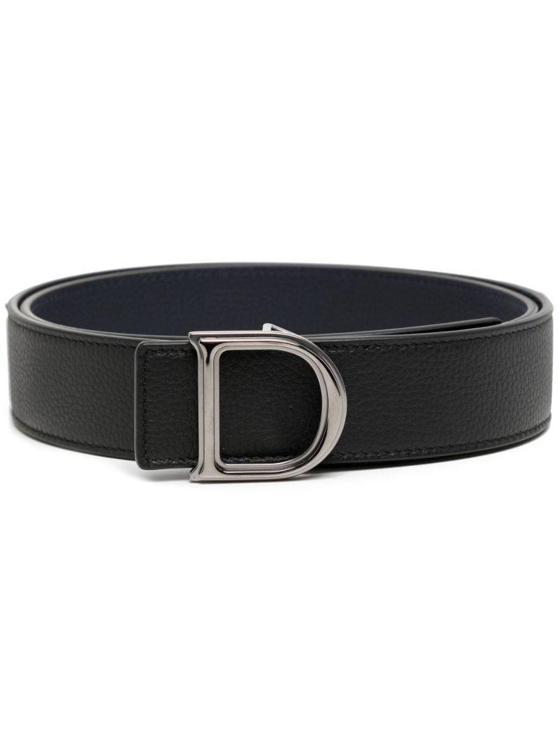 Black Logo Buckle Reversible Leather Belt