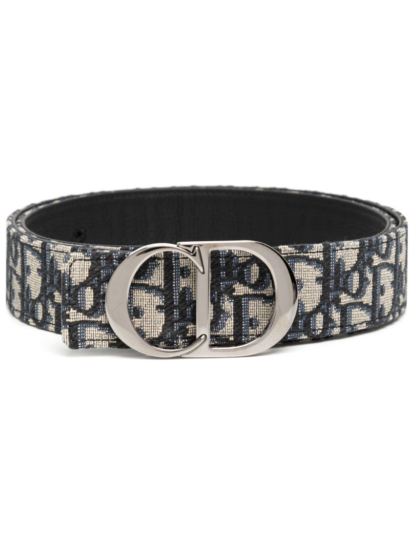 Black Oblique Jacquard Print Reversible Belt