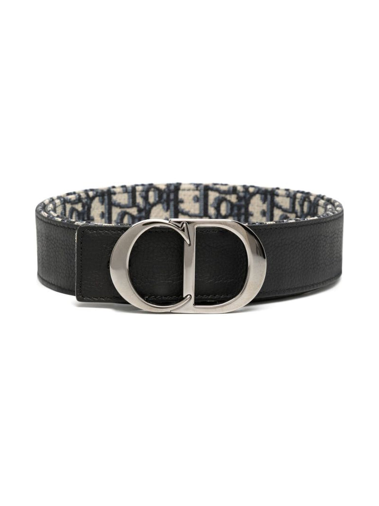 Black Oblique Jacquard Print Reversible Belt