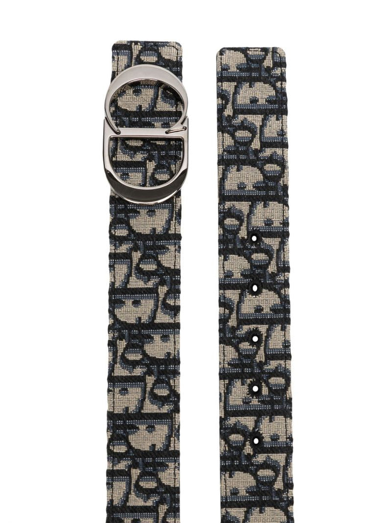 Black Oblique Jacquard Print Reversible Belt