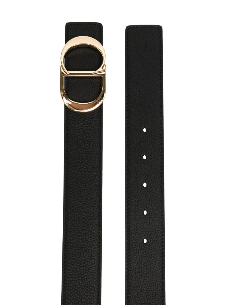 Black Logo Buckle Reversible Leather Belt