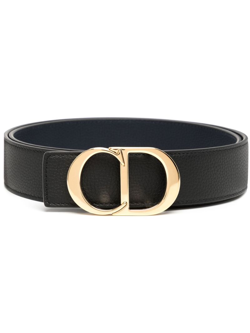 Black Logo Buckle Reversible Leather Belt