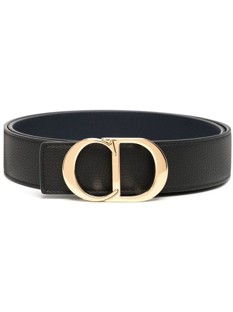 Black Logo Buckle Reversible Leather Belt