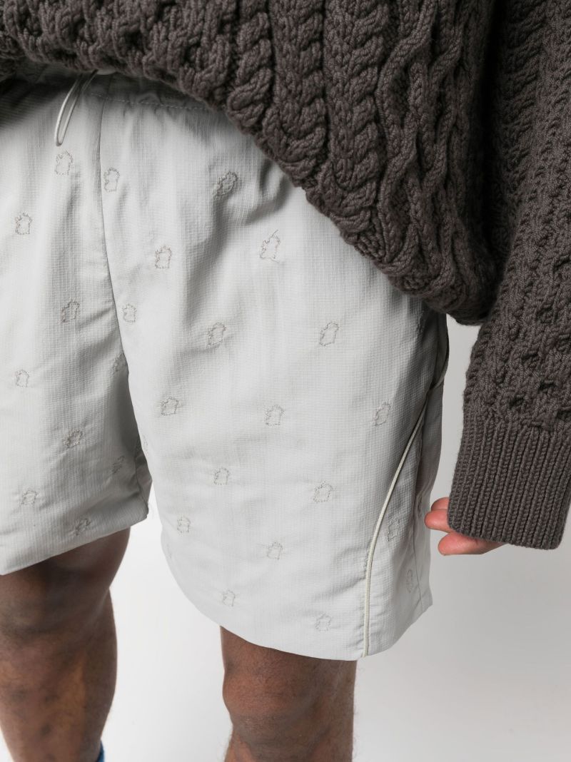 Brown Reflective Embroidered Track Shorts