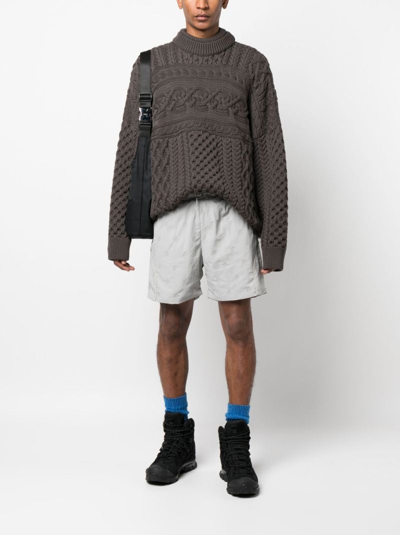 Brown Reflective Embroidered Track Shorts