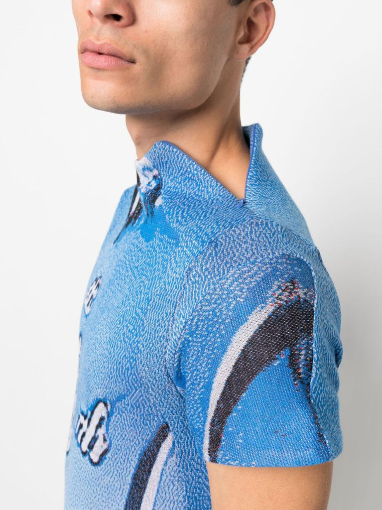 Blue Graphic-print Knit Top