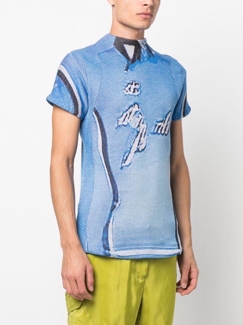 Blue Graphic-print Knit Top