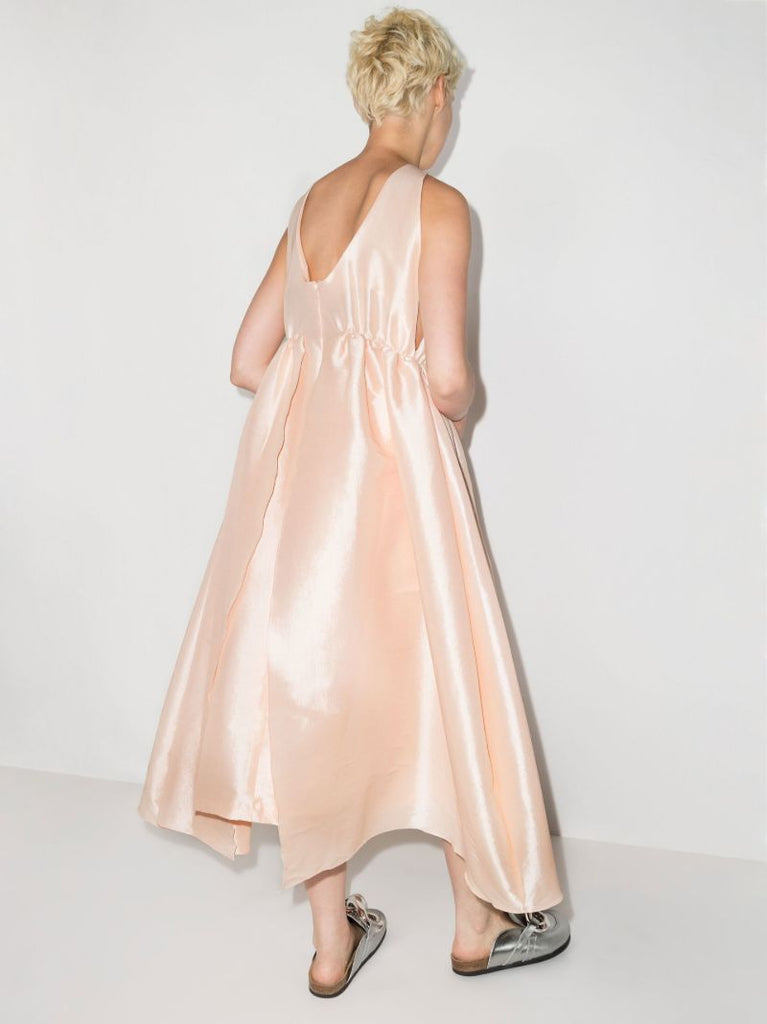 Pink Gathered Detail Midi Dress