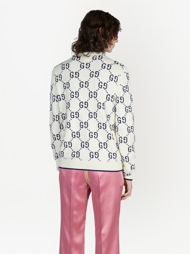 White Gg Intarsia Cotton Sweater