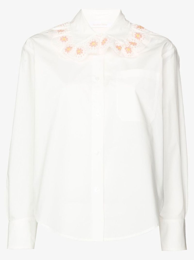 Broderie Anglaise Collar Cotton Shirt