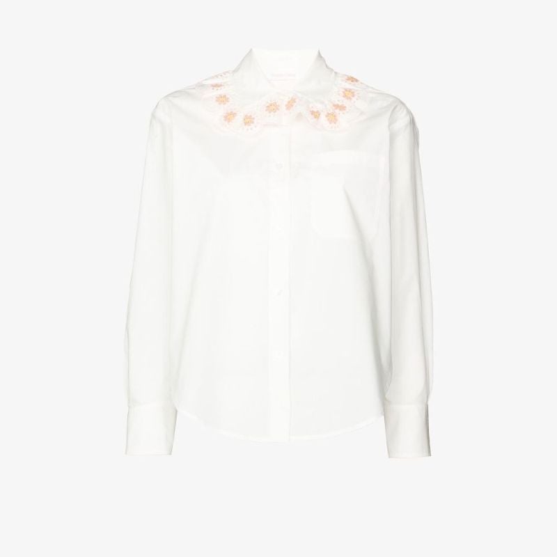 Broderie Anglaise Collar Cotton Shirt