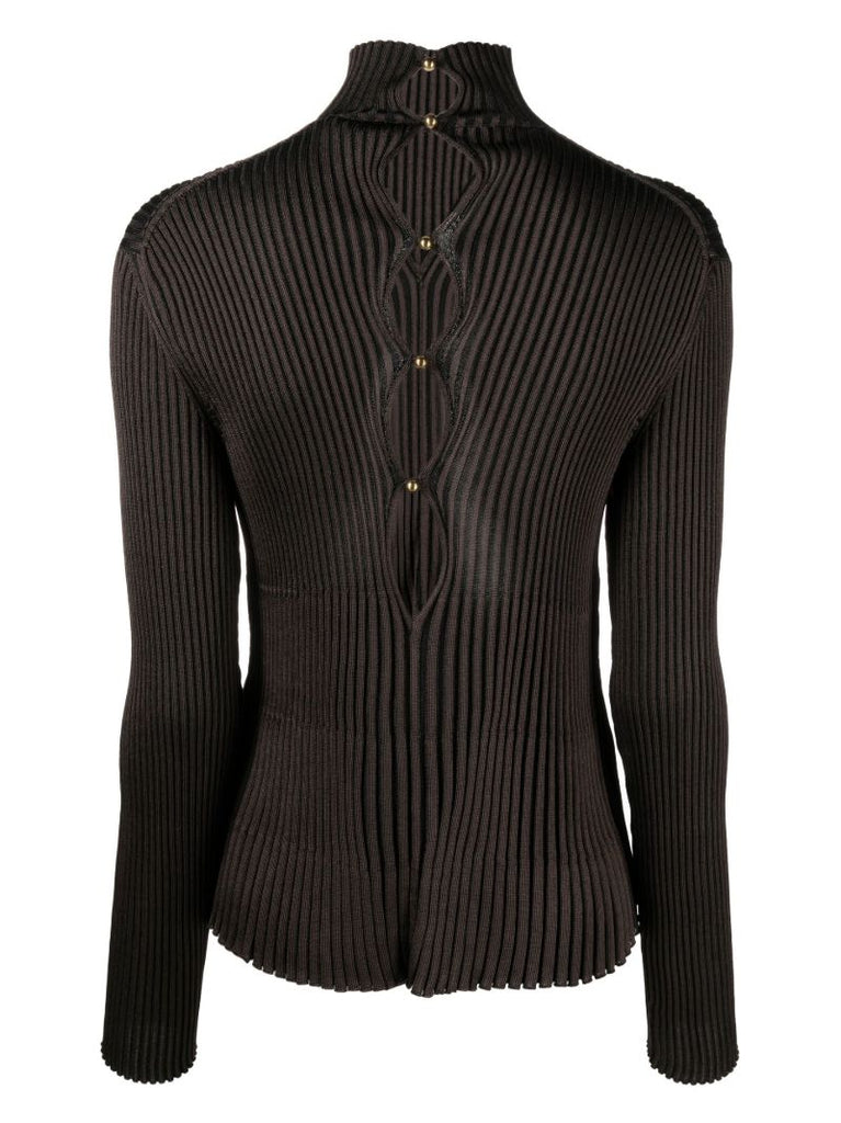 Brown Knit Cut-out Top