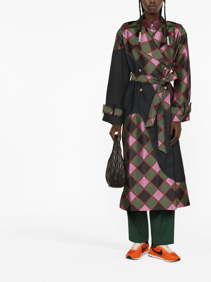 Green Diamond Check Trench Coat