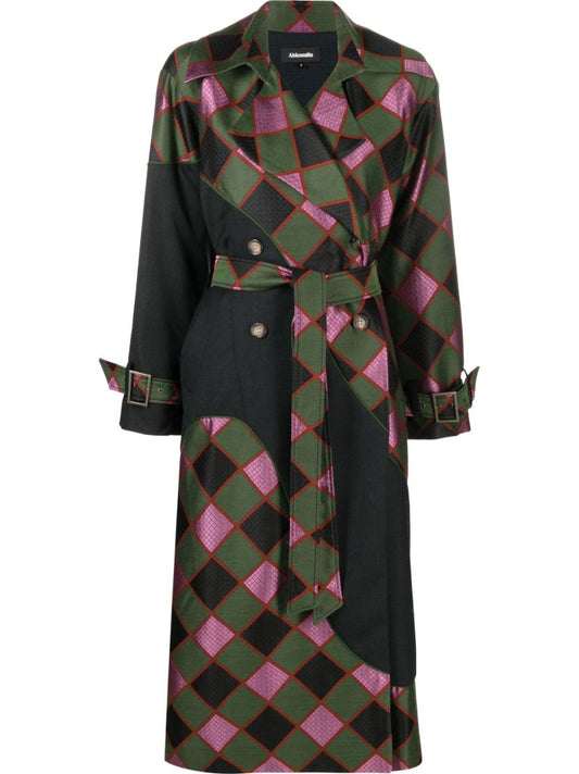 Green Diamond Check Trench Coat