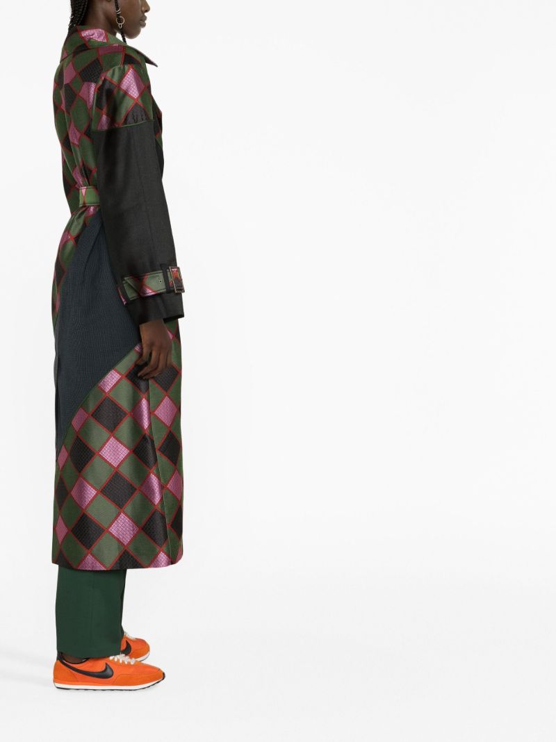 Green Diamond Check Trench Coat