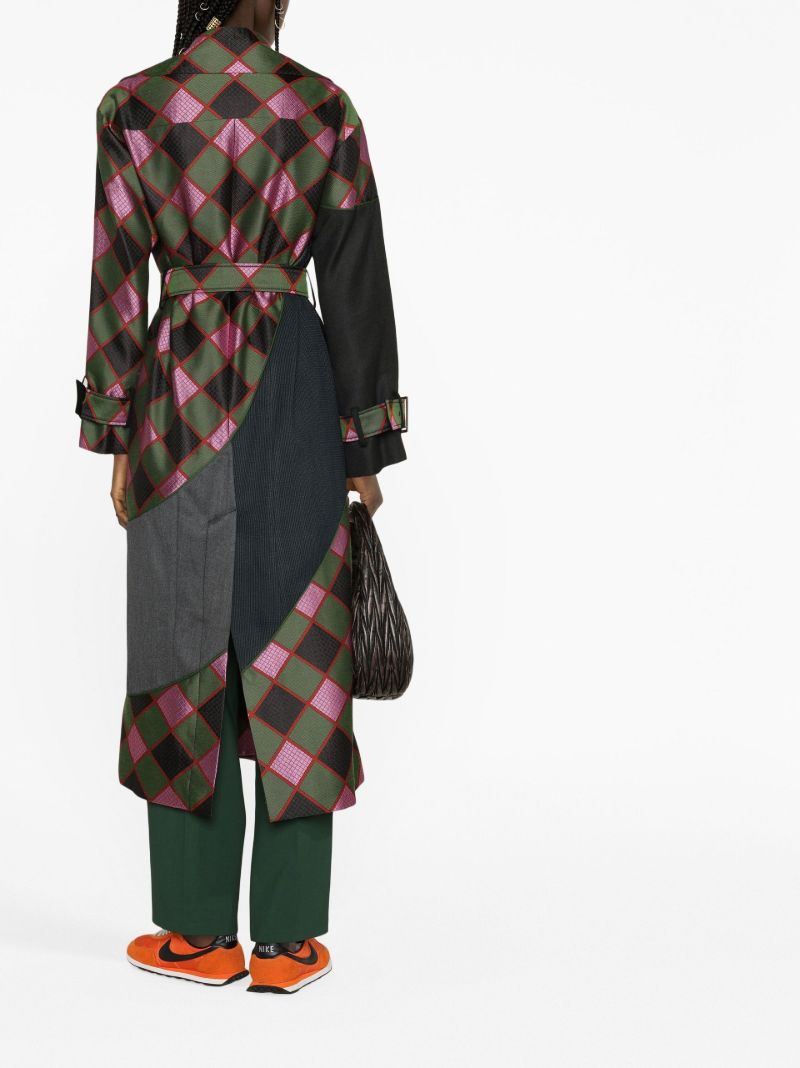Green Diamond Check Trench Coat