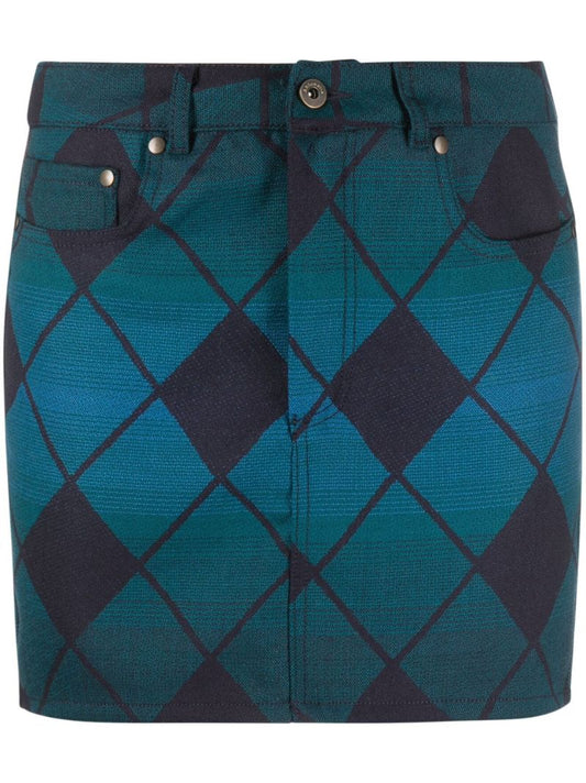 Blue Wool Mini Skirt
