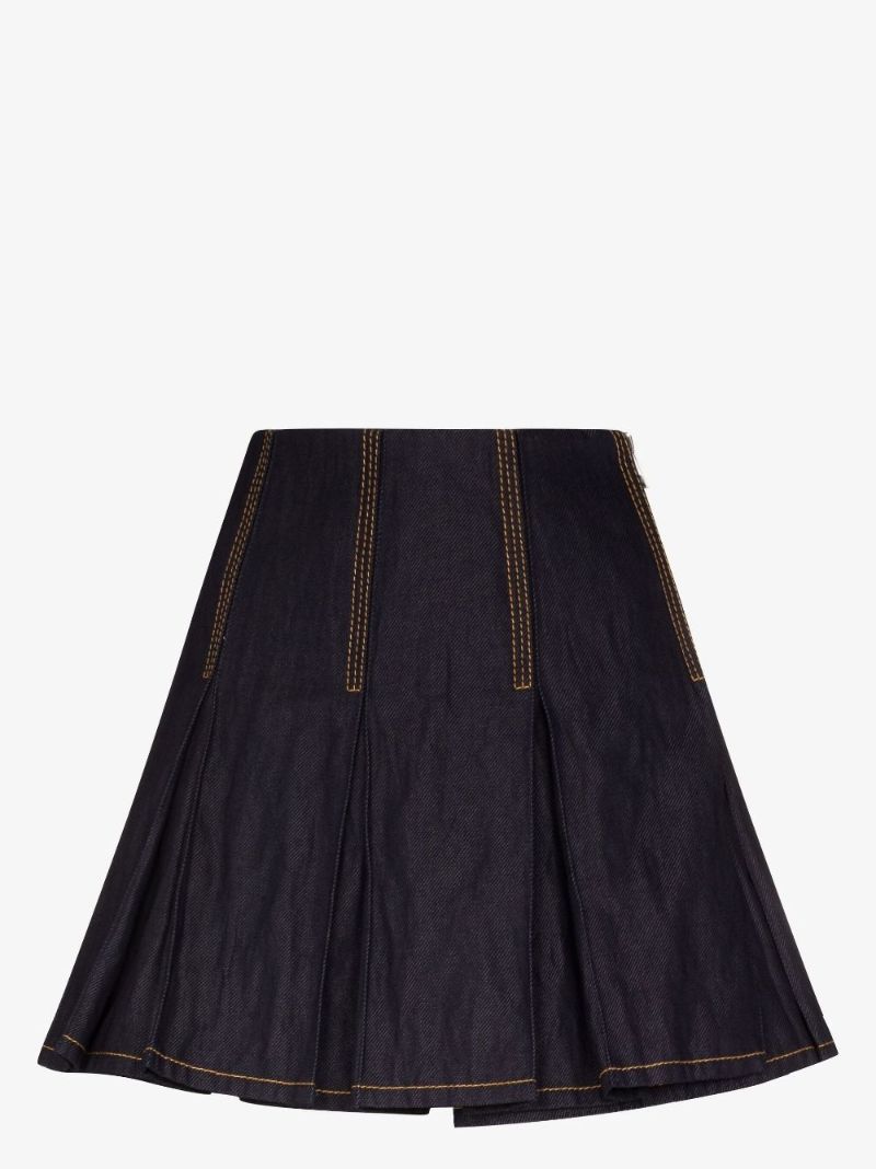 Blue Pleated Denim Mini Skirt