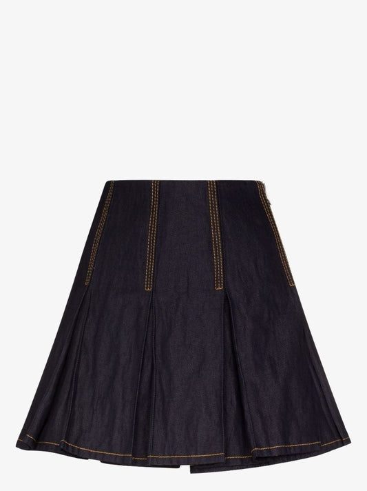 Blue Pleated Denim Mini Skirt