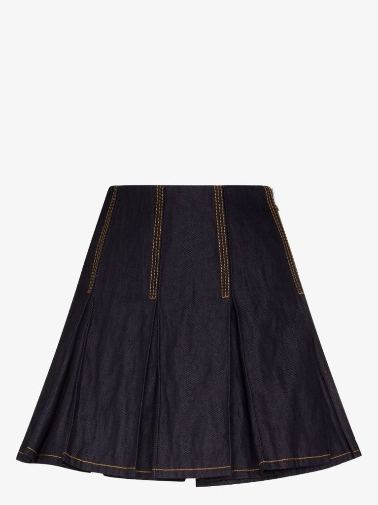 Blue Pleated Denim Mini Skirt