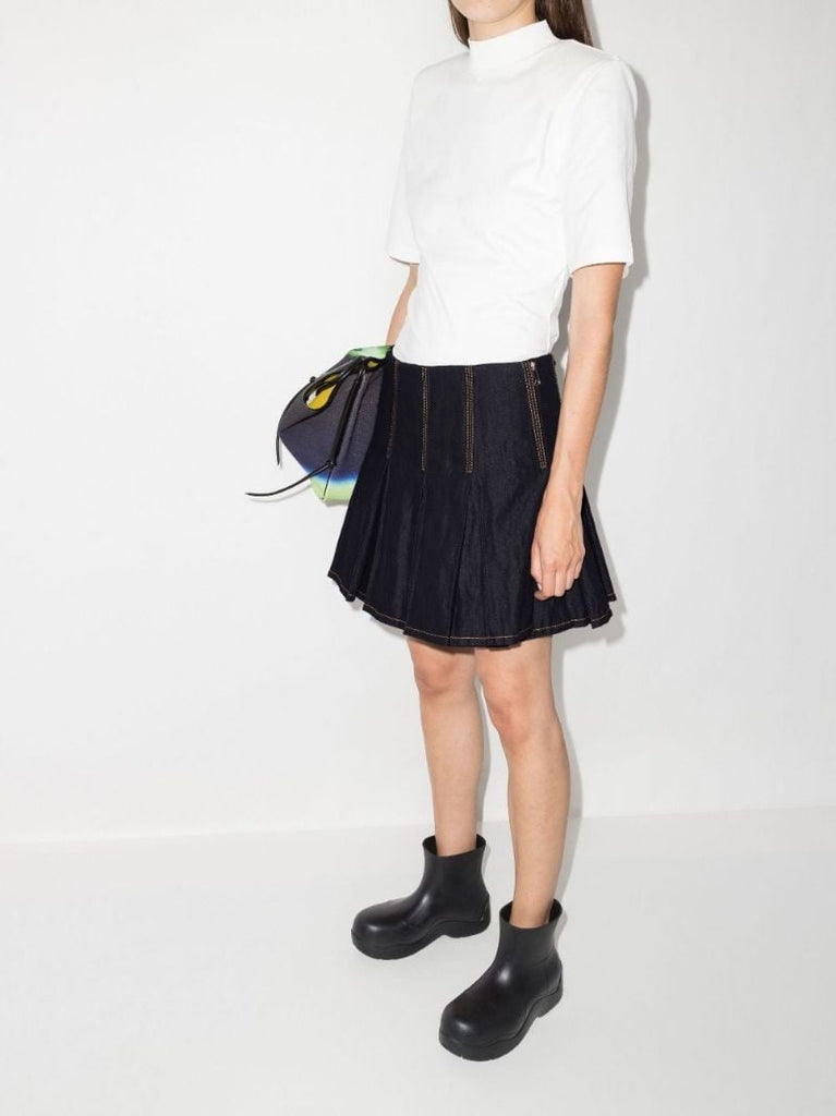 Blue Pleated Denim Mini Skirt