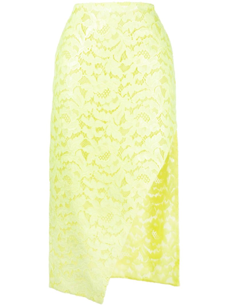 Yellow Floral Lace Midi Skirt