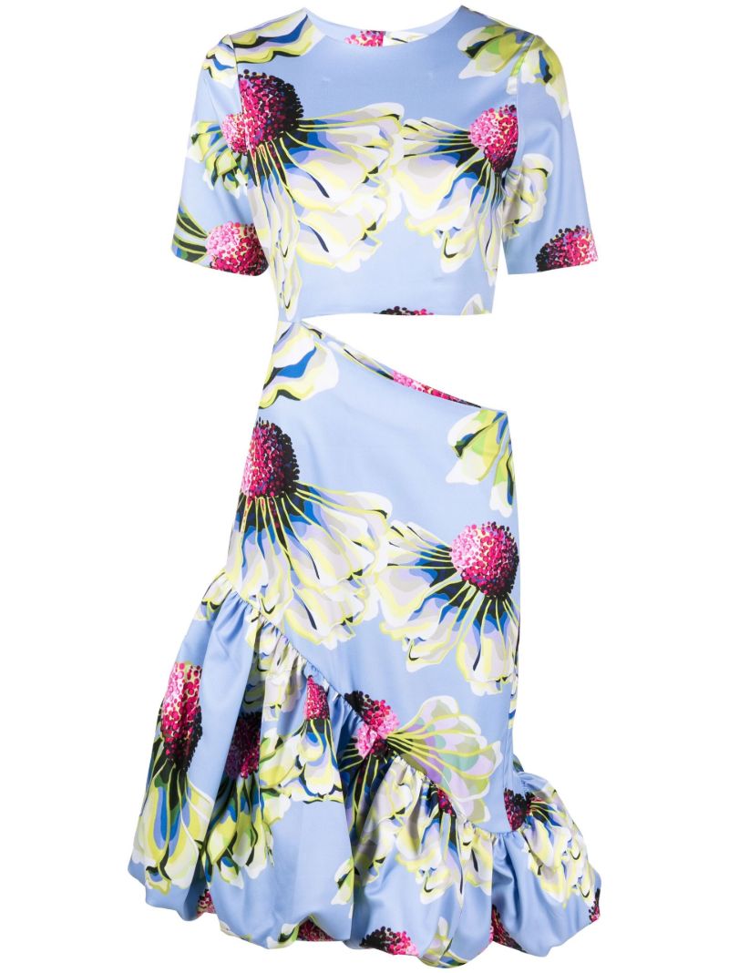 Blue Alma Floral Cut-out Dress