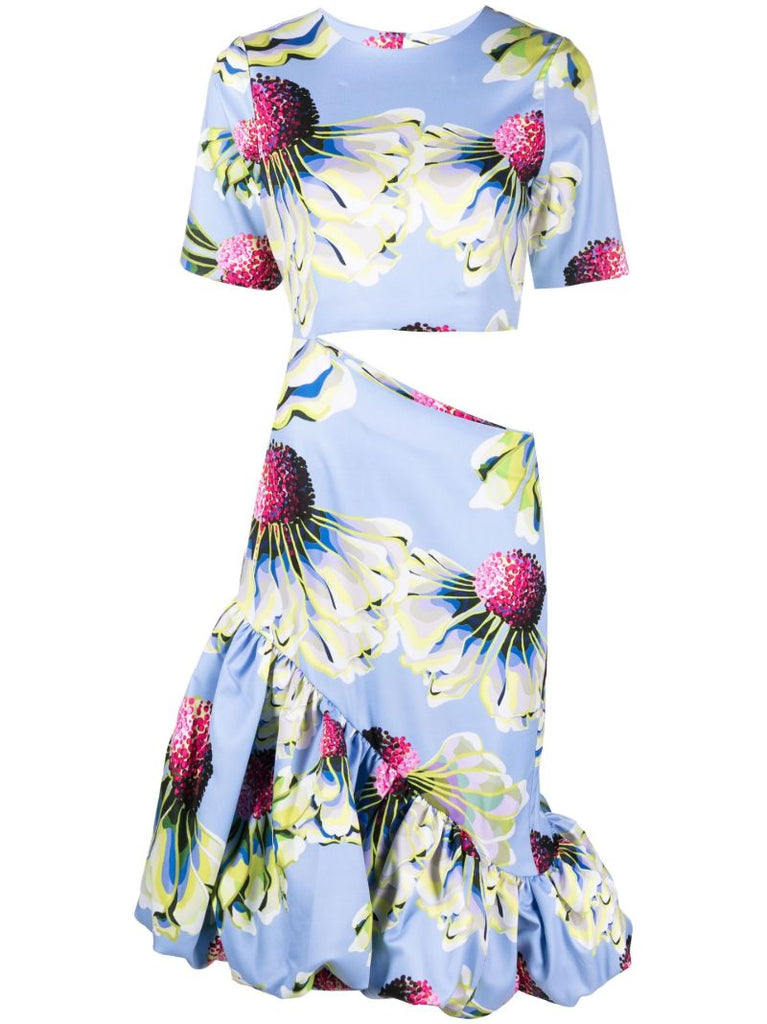 Blue Alma Floral Cut-out Dress