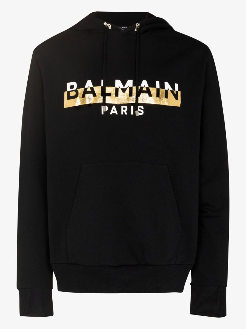 Black Logo Print Cotton Hoodie