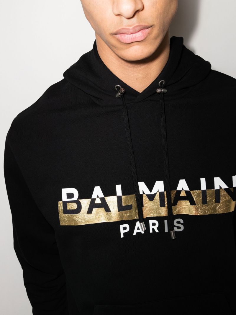 Black Logo Print Cotton Hoodie