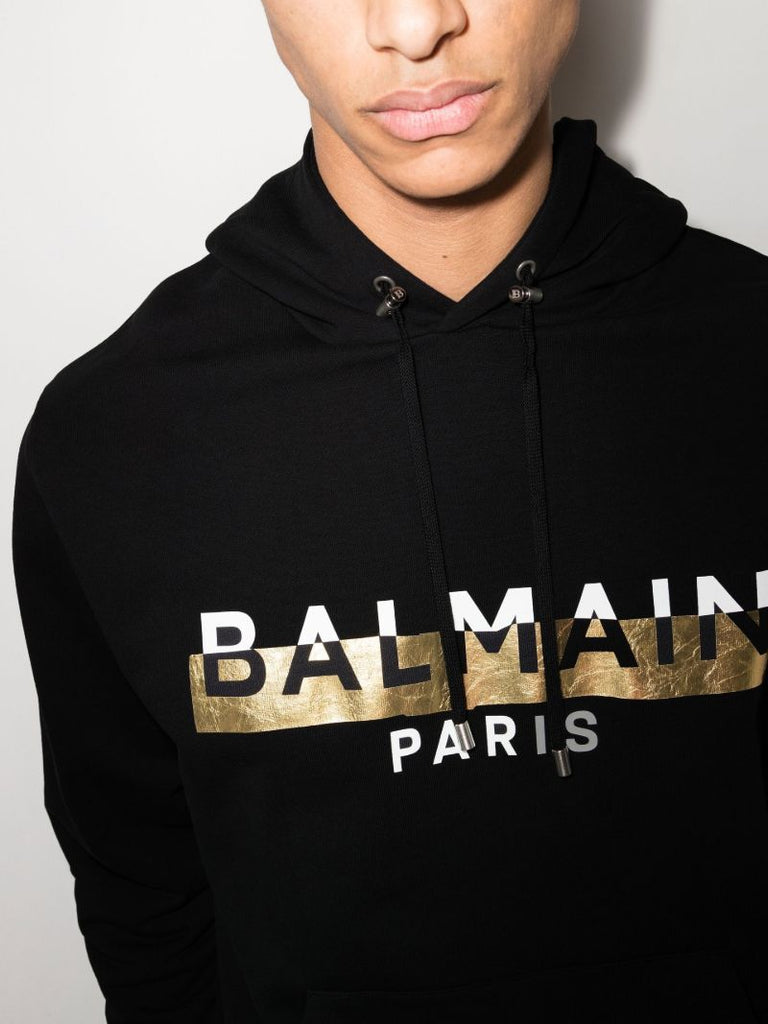 Black Logo Print Cotton Hoodie