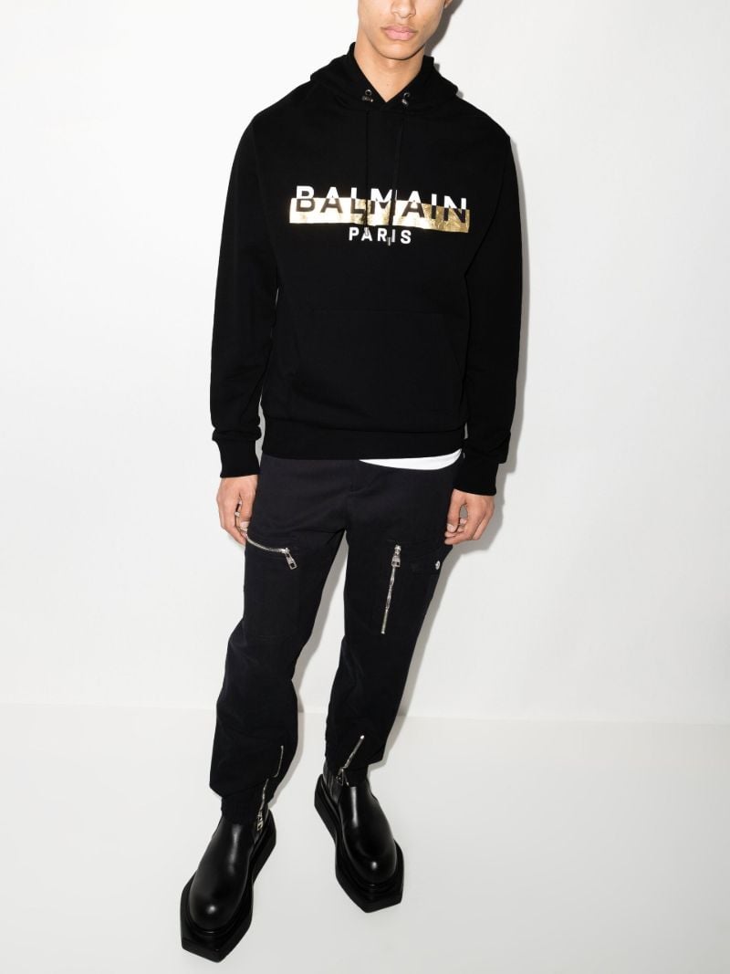 Black Logo Print Cotton Hoodie