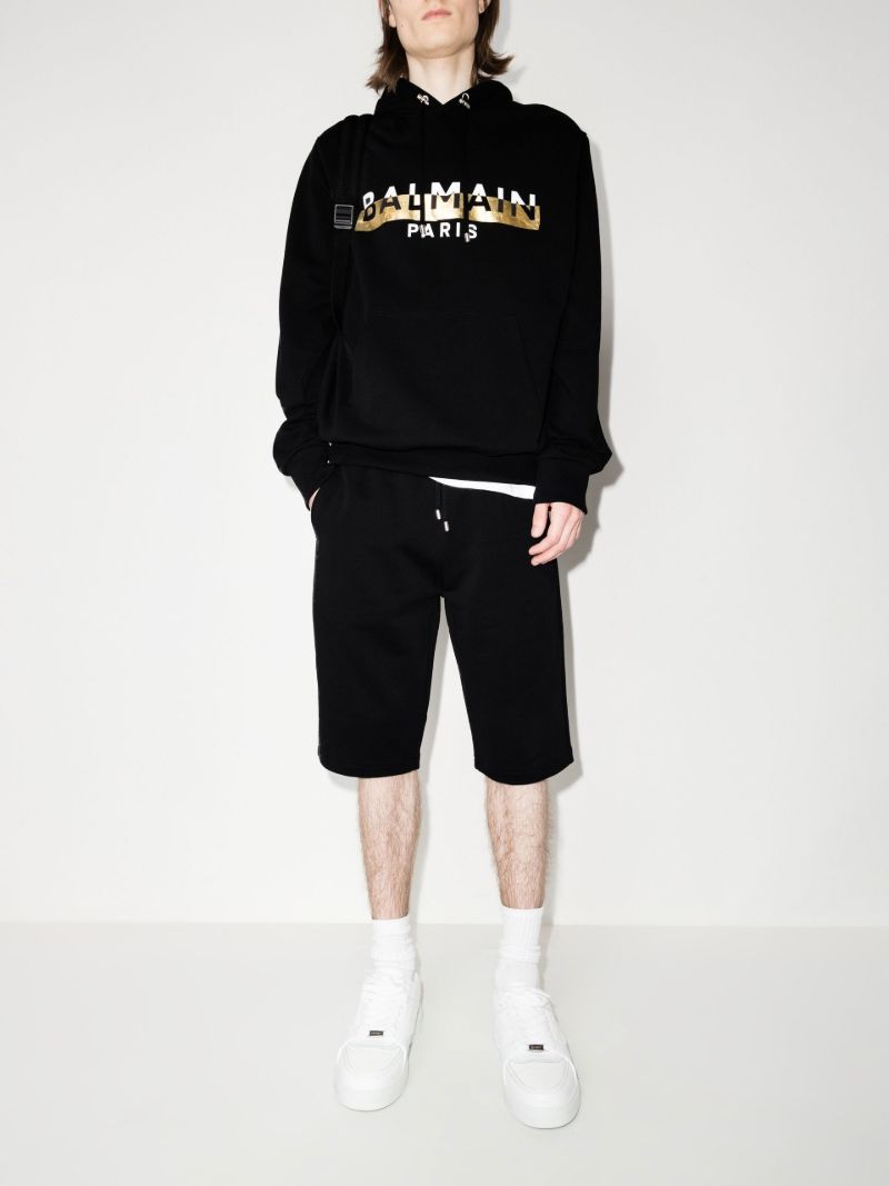 Black Foil Logo Cotton Track Shorts