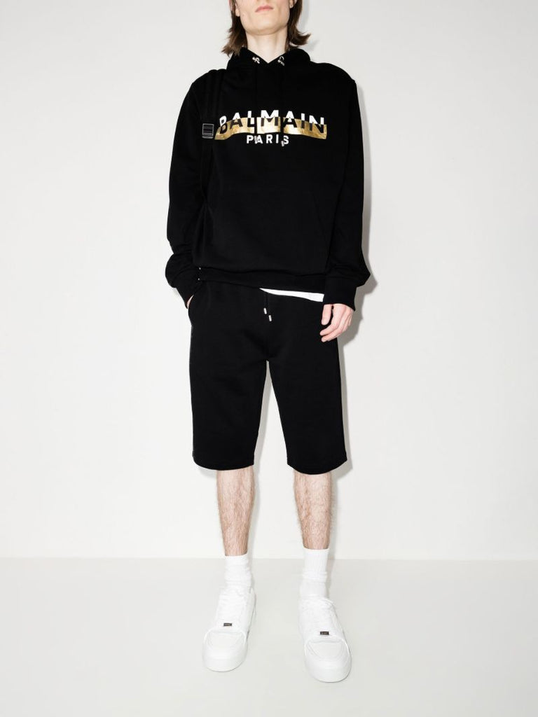 Black Foil Logo Cotton Track Shorts