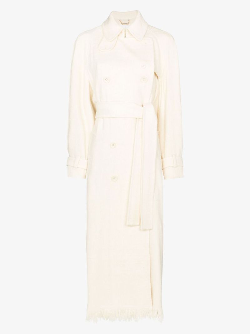 Neutral Double-breasted Silk Trench Coat