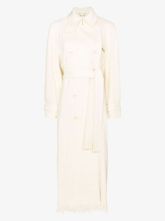 Neutral Double-breasted Silk Trench Coat