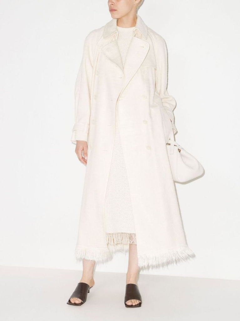Neutral Double-breasted Silk Trench Coat