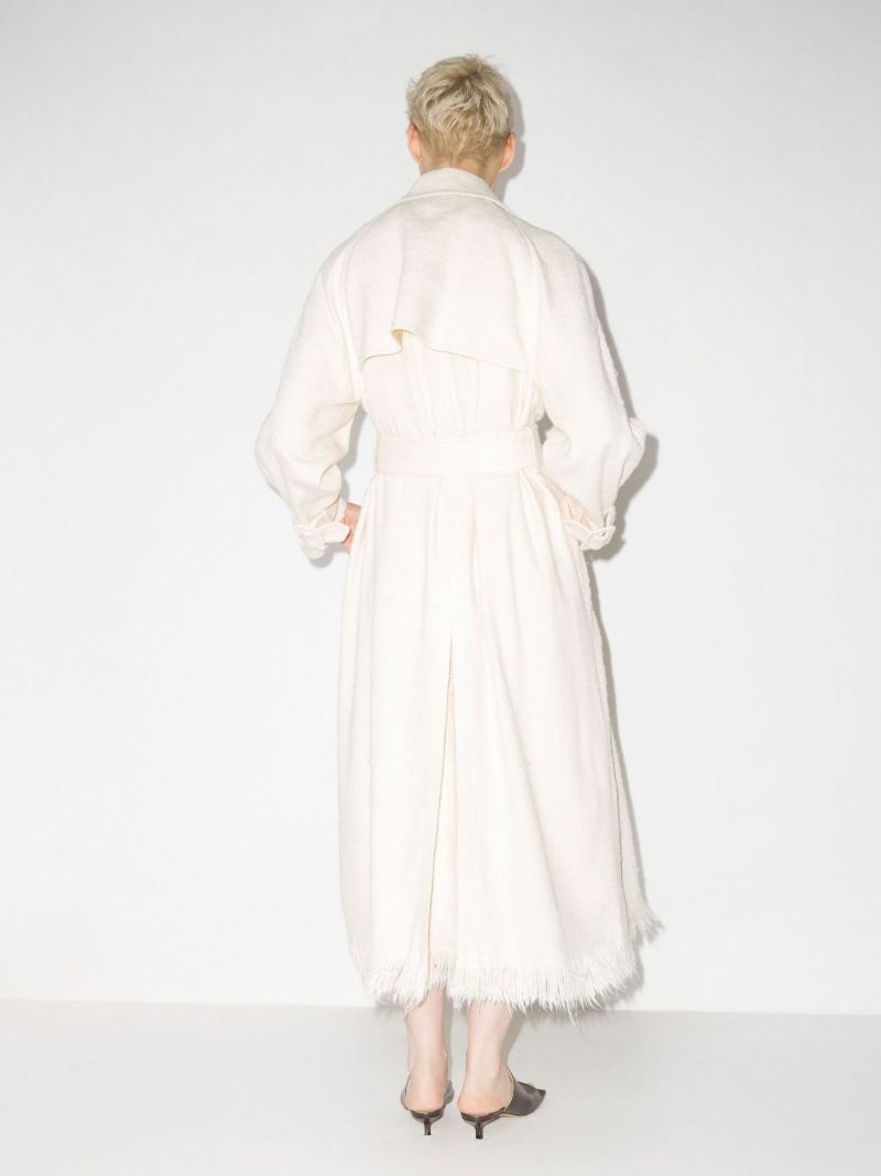 Neutral Double-breasted Silk Trench Coat